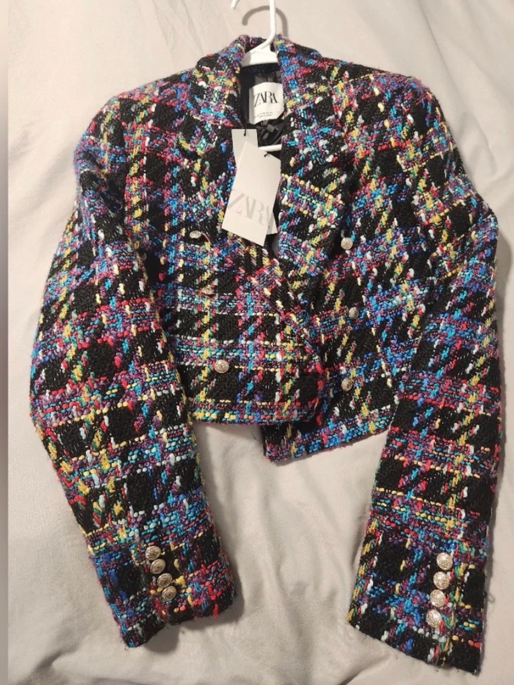 ZARA Black Multicolor Tweed Cropped Blazer